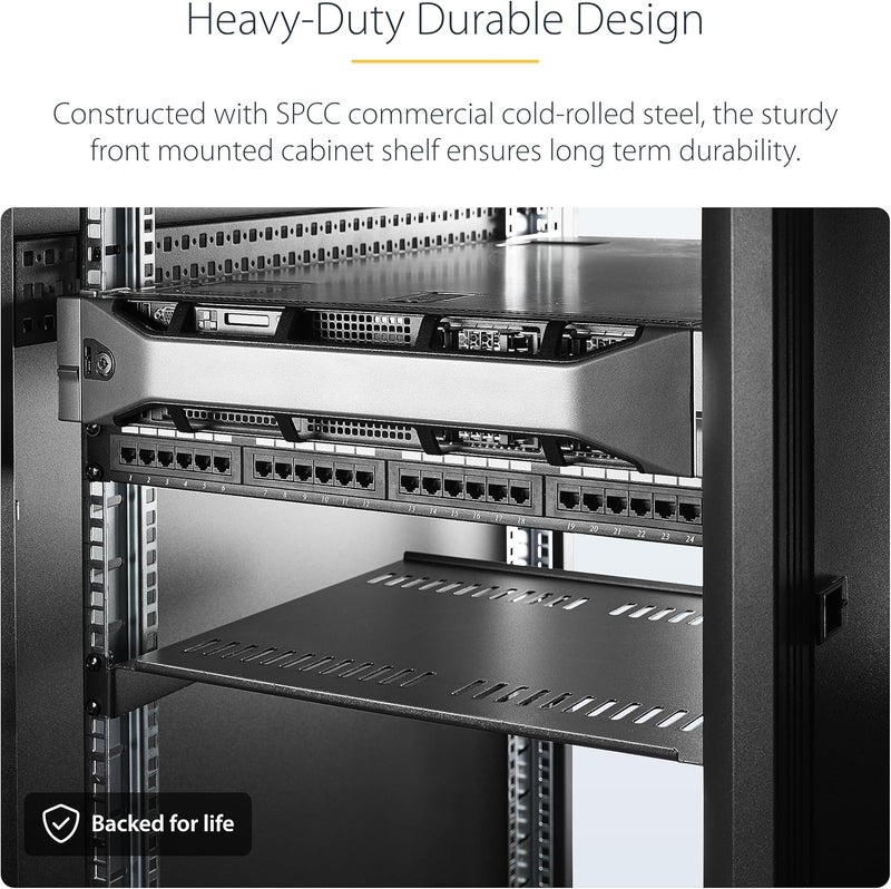 StarTech .com 1U Vented Server Rack Cabinet Shelf - 16in Deep Fixed Cantilever Tray - Rackmount Shelf for 19" AV/Data/Network Equipment Enclosure with Cage Nuts & Screws - 44lbs capacity (CABSHELF116V) - Image 4