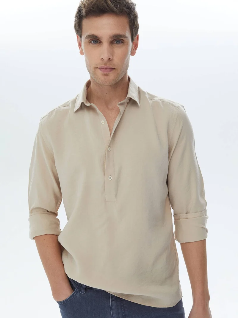 Kip Mode Light Mink Regular Fit Woven Casual Shirt