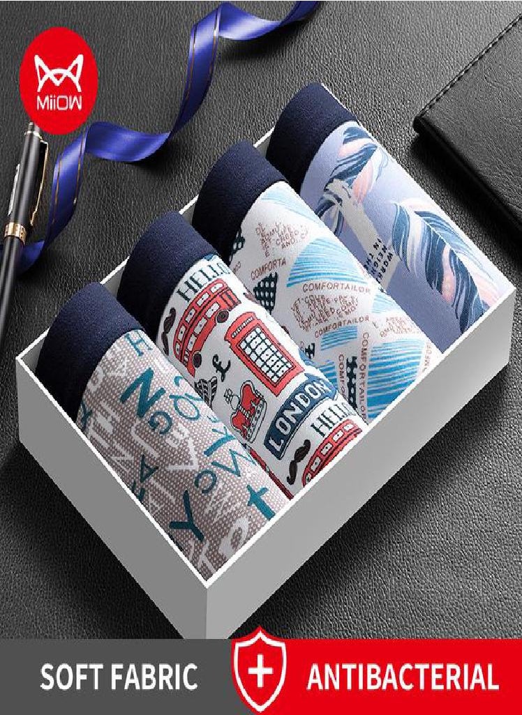 MIIOW - 4Pcs Man Underwear Boxers Men's Panties Breathable Polyester Innerwear  Men Underpants Boxershorts Antibacterial - Image 1