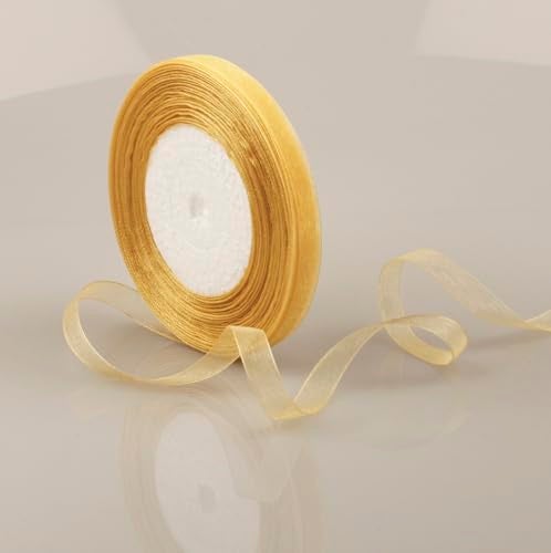 BEAUTOPE 38 Inch 50 Yards Sheer Organza Ribbon Chiffon Ribbon for Gift Wrapping Birthday Wedding Bouquet Crafts Gold - Image 2