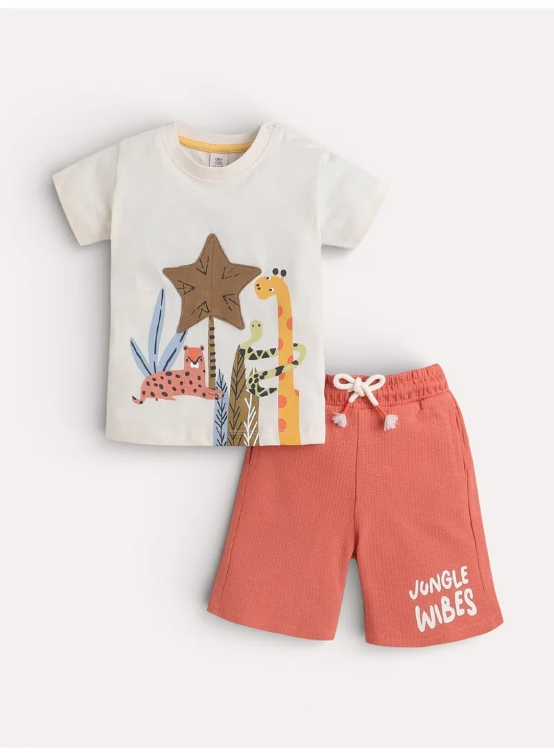 victor and jane Infant Boys’ 2-Piece Set – Safari Animal Print T-Shirt & Drawstring Shorts (Beige)