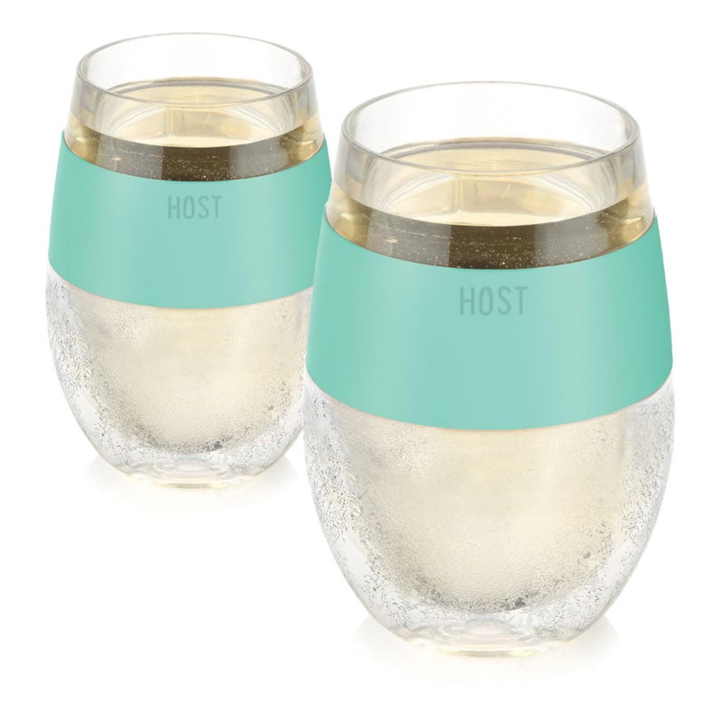 Host Host Wine Freeze Cup Set of 2  Plastic Double Wall Insulated Wine Glasses with Freezing Gel Wine Glass for Red and White Wine 85 oz Mint