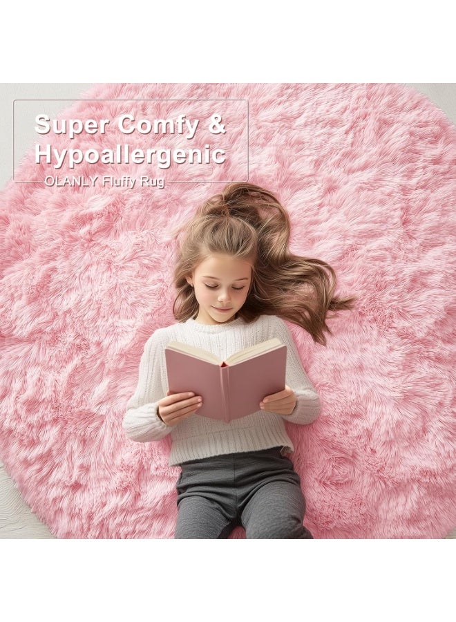 Round Fluffy Area Rug Soft Plush Carpet Machine Washable Non Slip Rug for Bedroom Living Room Nursery Kids Room Home Decoration Floor Mat - Image 5