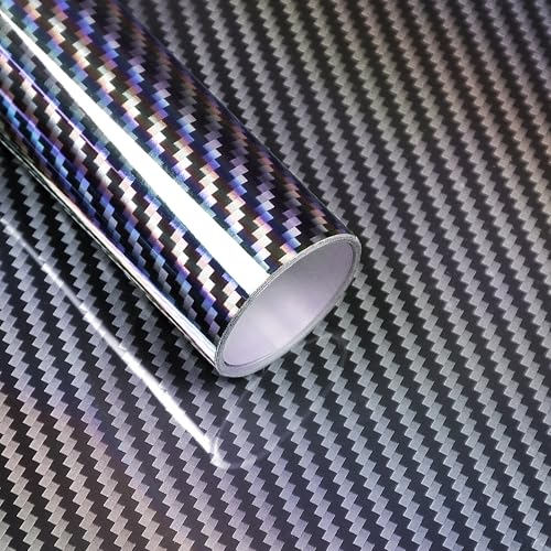 Lypumso Carbon Fiber Vinyl Wrap High Gloss Car Wrap Vinyl Roll with Air Release Technology Self Adhesive Vehicle Interior Exterior Decoration Automotive DIY Decal Sticker Film Silver 1ft x 5ft - Image 1