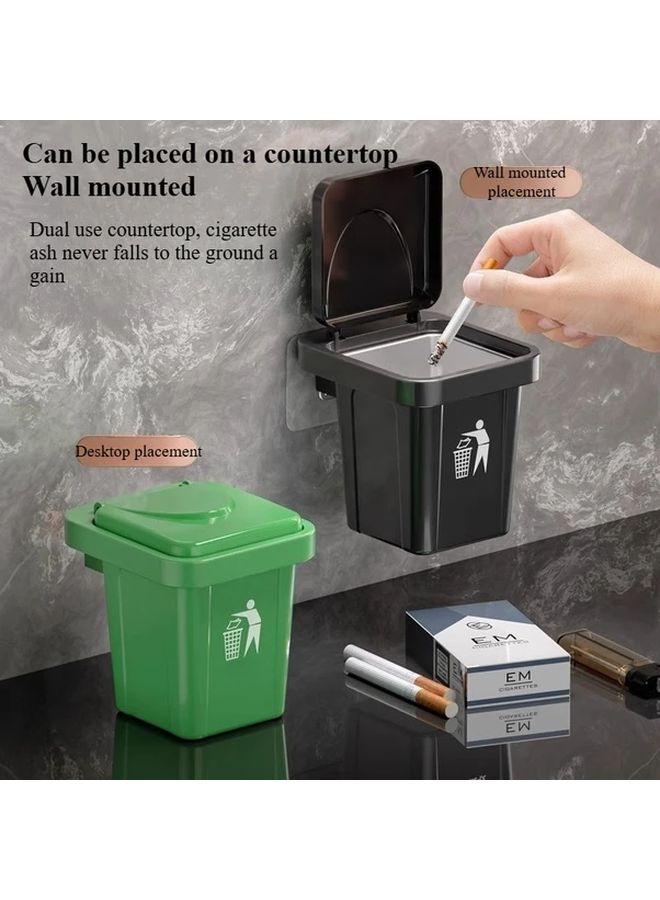 Green Stainless Steel Wall Mounted Ashtray With Lid Fireproof Cigarette Bin For Home Office - Image 2