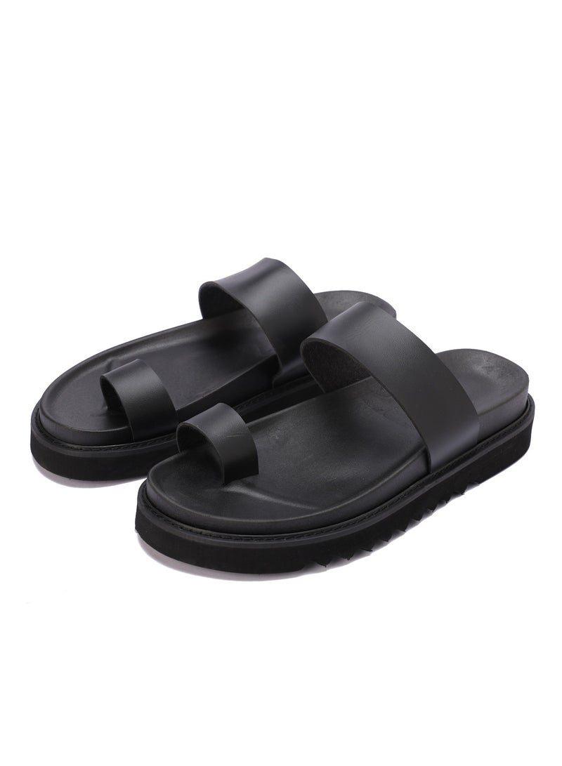 Men's sandal made of the finest black leather, waterproof, with a modern and comfortable toe design.  - Image 4