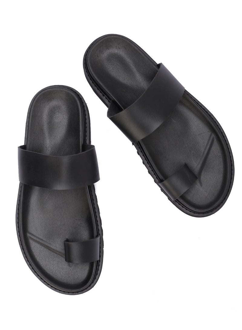 Men's sandal made of the finest black leather, waterproof, with a modern and comfortable toe design.  - Image 3