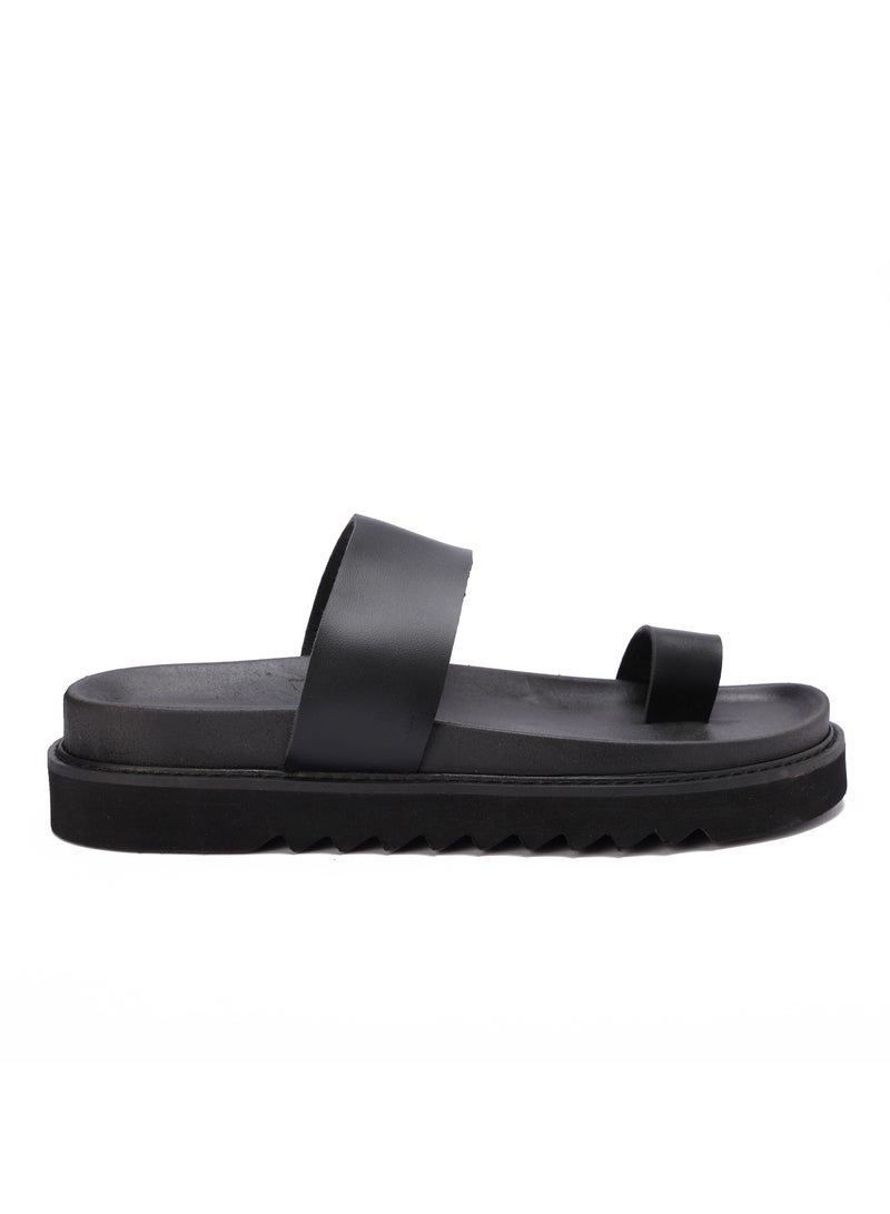Men's sandal made of the finest black leather, waterproof, with a modern and comfortable toe design.  - Image 5