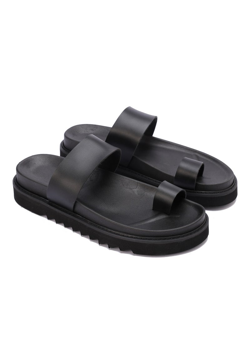 Men's sandal made of the finest black leather, waterproof, with a modern and comfortable toe design.  - Image 1
