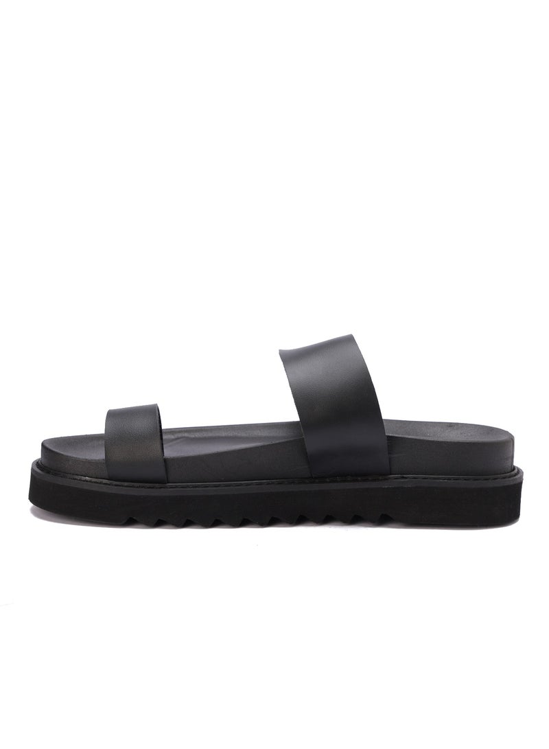 Men's sandal made of the finest black leather, waterproof, with a modern and comfortable toe design.  - Image 2