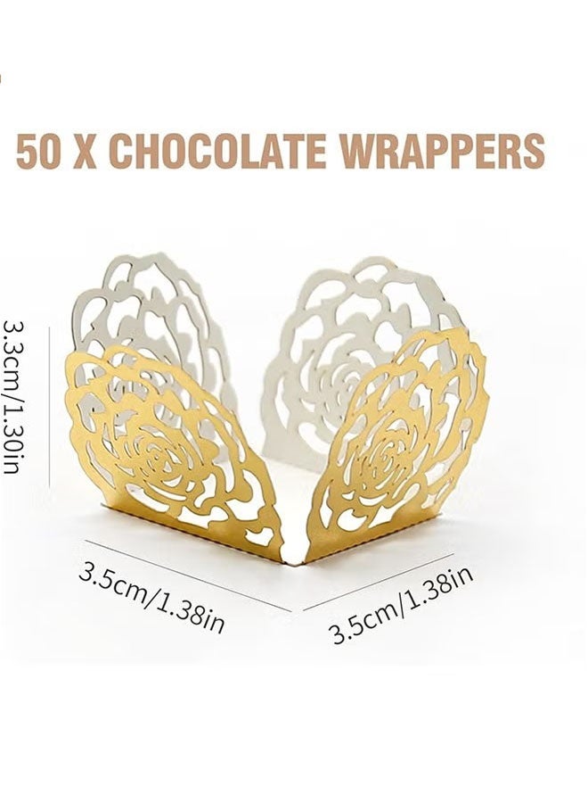 إيليلي 50 قطعة من أكواب حلوى الشوكولاتة الورقية المصنوعة من ورق الشوكولاتة وأكواب الخبز وأغلفة الكمأة وأكواب حفلات الزفاف وأعياد الميلاد (ذهبي) - Image 2