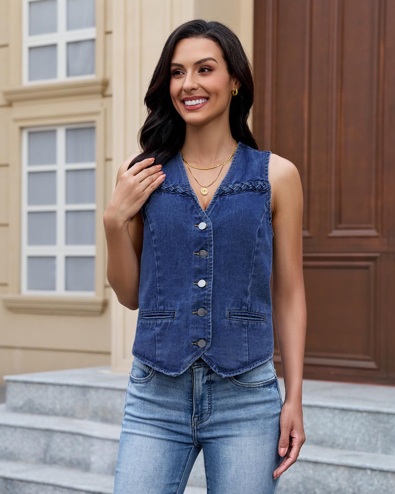 luvamia Denim Vests for Women Womens Vest Top Trendy Bay Blue Medium Fits Size 8-10 - Image 3