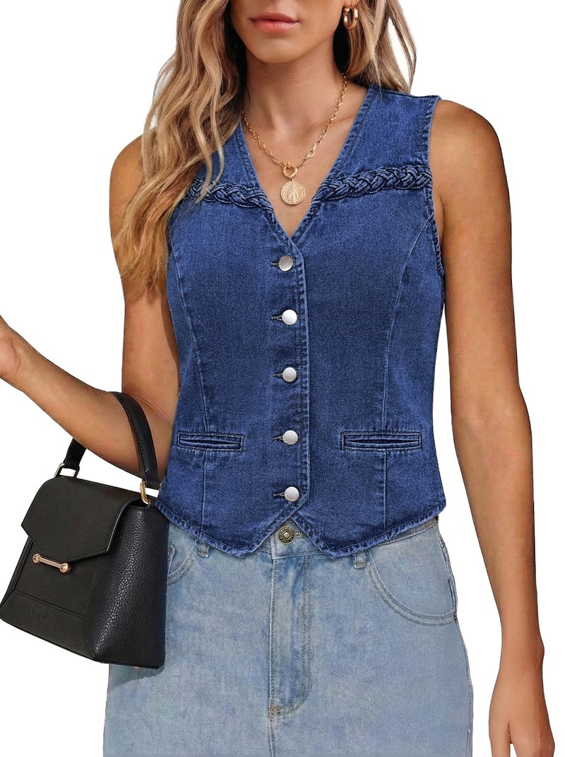 luvamia Denim Vests for Women Womens Vest Top Trendy Bay Blue Medium Fits Size 8-10 - Image 1