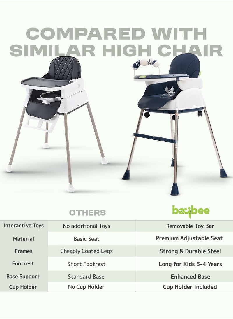 BAYBEE 4 In 1 Nora Convertible High Chair For Kids With Adjustable Height, Footrest, Tray And Safety Belt, 6 Months To 4 Years, Dark Blue  - Image 2
