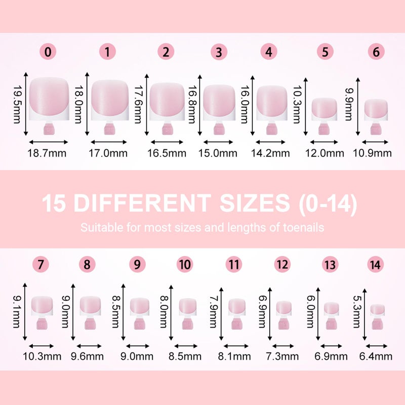 SWETIDY SWETIDAY Toe Nail Tips Press on, French Fake Short Toe Tips, 150Pcs Square Round Acrylic Toenail Press Ons, 15 Sizes French Baby Pink Wearable Full Cover Fake Toenails - Image 4