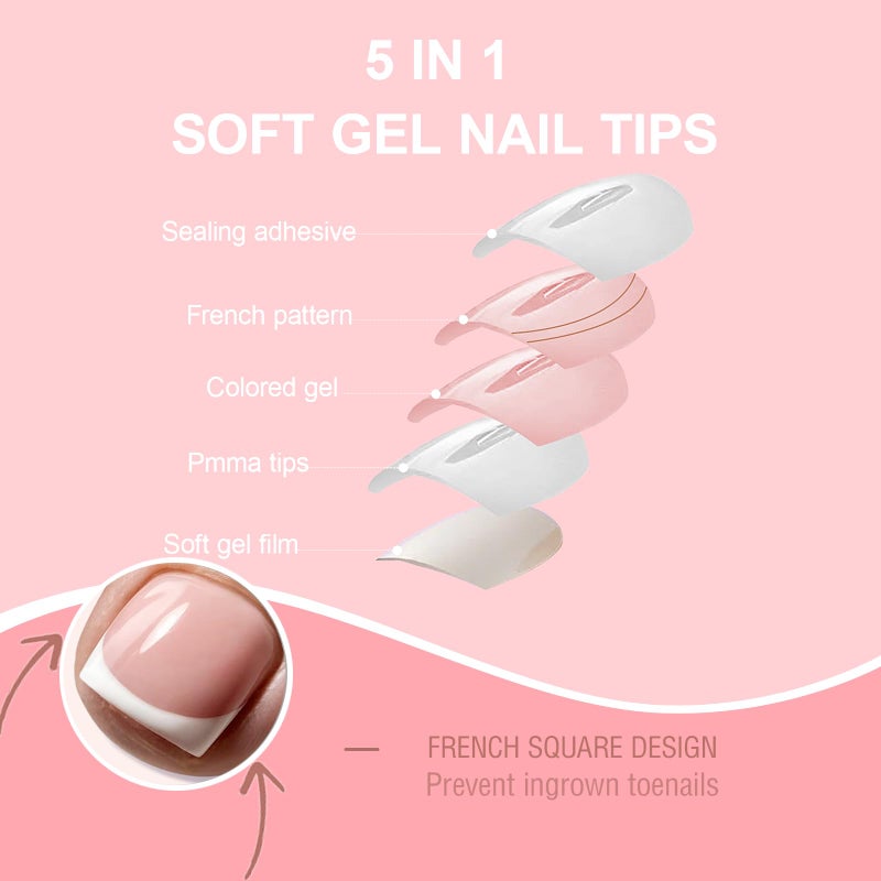 SWETIDY SWETIDAY Toe Nail Tips Press on, French Fake Short Toe Tips, 150Pcs Square Round Acrylic Toenail Press Ons, 15 Sizes French Baby Pink Wearable Full Cover Fake Toenails - Image 2