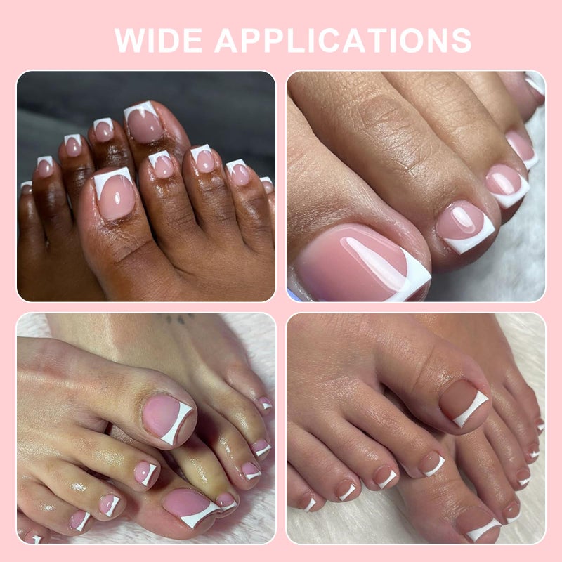 SWETIDY SWETIDAY Toe Nail Tips Press on, French Fake Short Toe Tips, 150Pcs Square Round Acrylic Toenail Press Ons, 15 Sizes French Baby Pink Wearable Full Cover Fake Toenails - Image 5