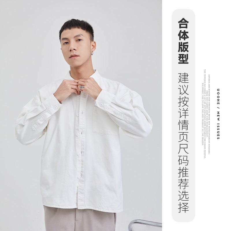 2024 Tooling Shirt Japanese Style Pure Cotton Solid Color Long Sleeve Shirt Mens Casual Loose Pocket Tooling Shirt Spring SS915 Black  - Image 2