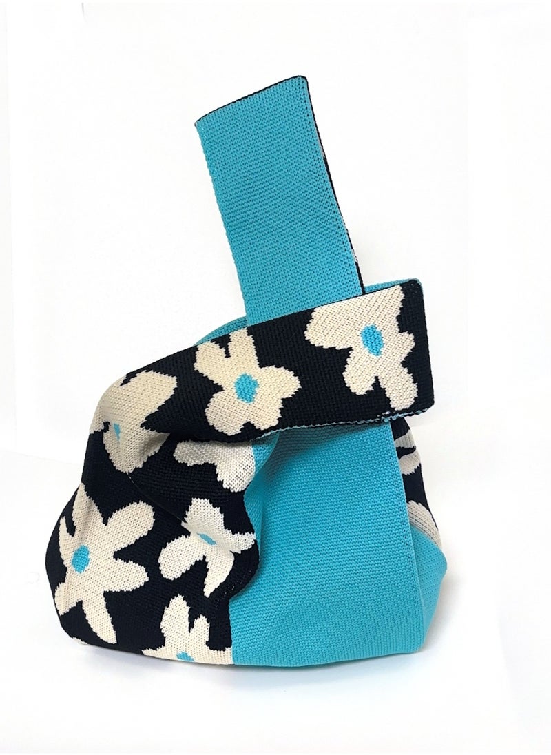 Meaning Wrist Bag – Compact Japanese-Style Handbag with Soft Handle- Blue Spring Inspired Colors  - Image 1