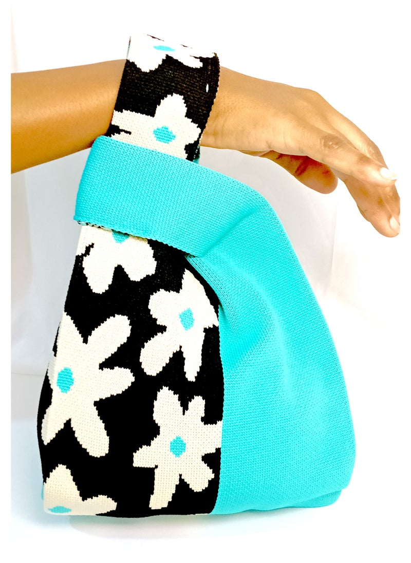 Meaning Wrist Bag – Compact Japanese-Style Handbag with Soft Handle- Blue Spring Inspired Colors  - Image 2