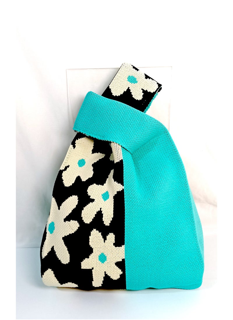 Meaning Wrist Bag – Compact Japanese-Style Handbag with Soft Handle- Blue Spring Inspired Colors  - Image 3