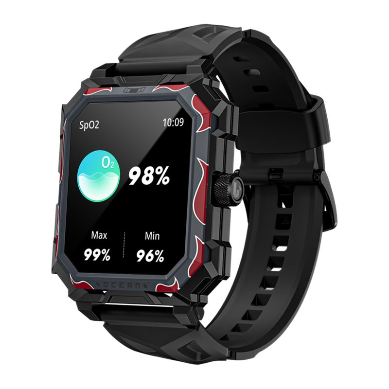 ساعة رياضية سوار ذكي OCEAN MAX بشاشة لمس كاملة TFT LCD مقاس 1.96 بوصة ومقمم لياقة بدنية ومقاومة للماء بمعدل IP68 ودعوة عبر بلوتوث ومشعر لأكسجين الدم والنوم ومعدل ضربات القلب وضغط الدم وبعدات رياضية متعددة - Image 1