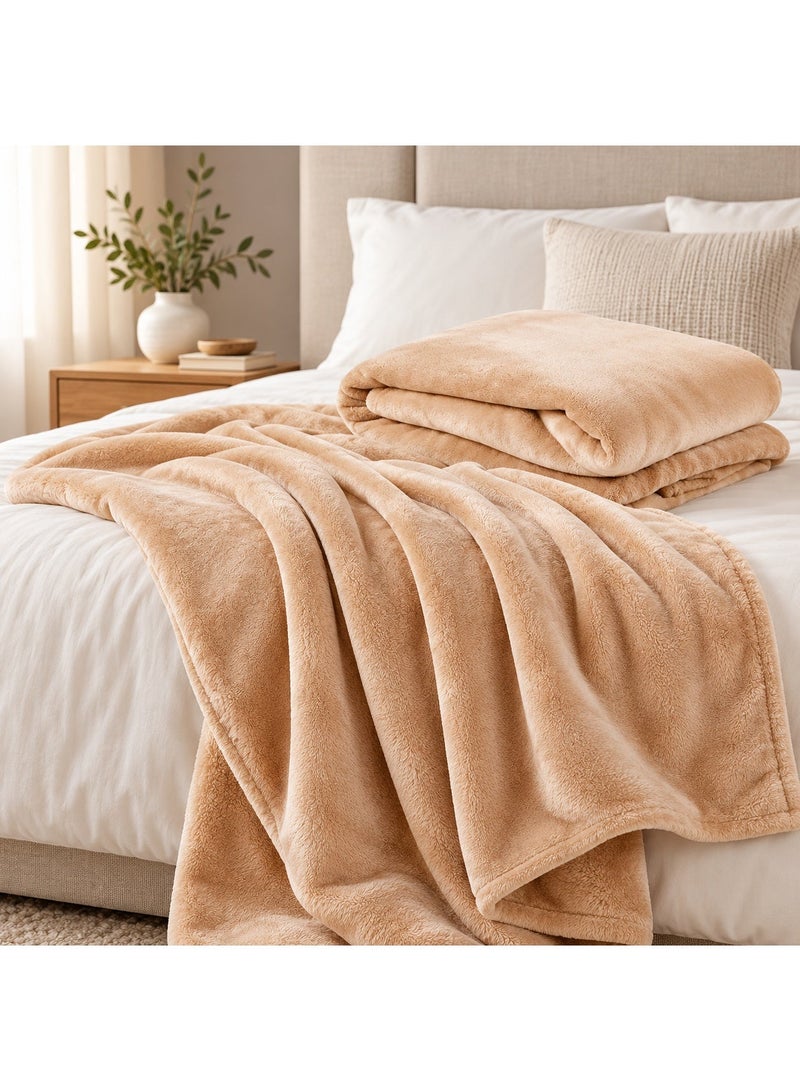 معنى المنزل بطانية "ميلو" (Mellow) بمقاس "كينغ" (King Size) من قماش الفلانيل والصوف الدقيق (Micro Fleece)، فائقة النعومة والراحة، بمقاس 220 × 240 سم، لون بيج. - Image 3