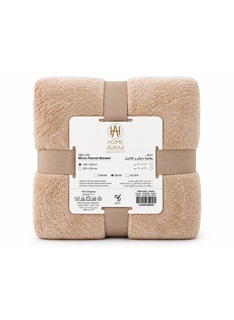 معنى المنزل بطانية "ميلو" (Mellow) بمقاس "كينغ" (King Size) من قماش الفلانيل والصوف الدقيق (Micro Fleece)، فائقة النعومة والراحة، بمقاس 220 × 240 سم، لون بيج. - Image 4