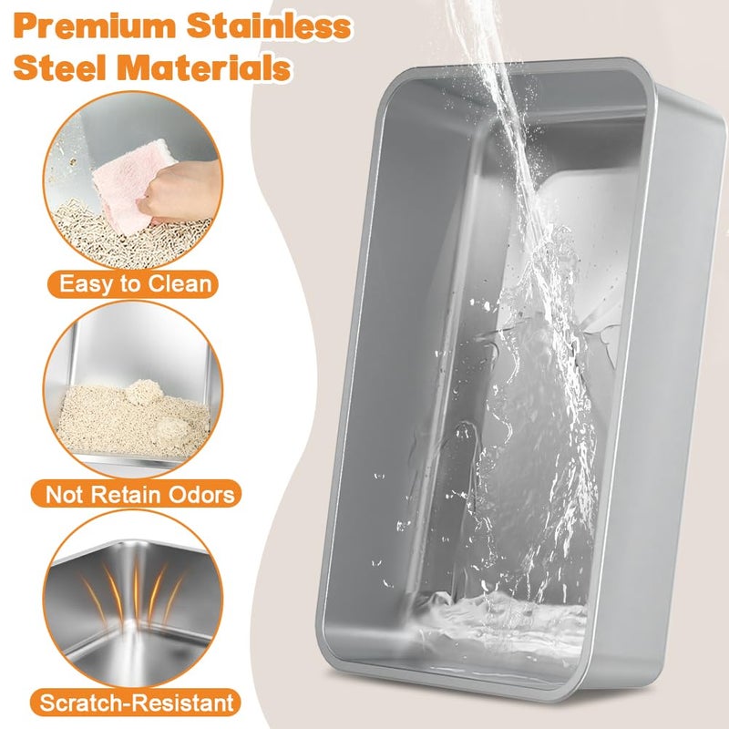 Vivifying Stainless Steel Cat Litter Box, XL Extra Large Semi-Enclosed Metal Pan with Side Entry, Scoop Included, Open Top Potty for Indoor Big Cats & Kitty, Easy to Clean & Odor Resistant (Gray) - Image 4