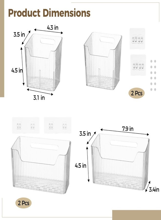 yeesport 4 PCS Cabinet Door Organizer Bins, Clear Plastic Wall Mount Hanging Storage Baskets with Adhesive Hooks, Bathroom Fridge Kitchen Pantry Under Sink Drawer Organizer with Drain Holes - Image 4