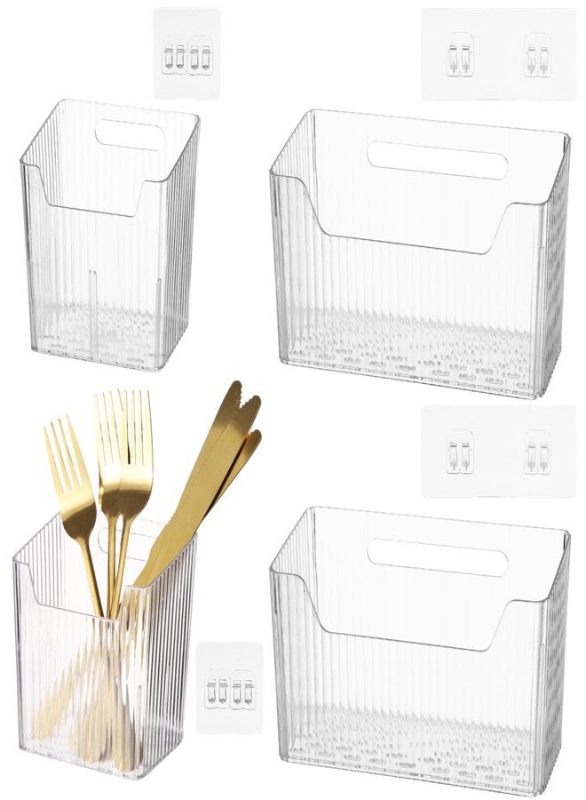 yeesport 4 PCS Cabinet Door Organizer Bins, Clear Plastic Wall Mount Hanging Storage Baskets with Adhesive Hooks, Bathroom Fridge Kitchen Pantry Under Sink Drawer Organizer with Drain Holes - Image 1