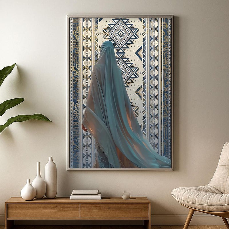 ماركتنا لوحة قماشية بتصميم الفن النجدي مع برواز مجوف مقاس (50×70) قطعة واحدة - Image 1