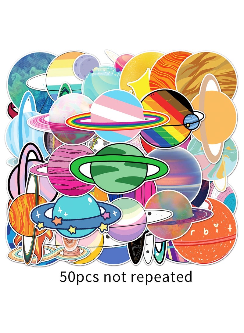 50 Pcs Outer Space Planets Stickers Planetary Systems Waterproof Vinyl Decals for Water Bottles Laptop Refrigerator Luggage Computer Mobile Phone Skateboard  - Image 5