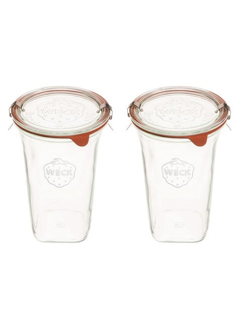 Weck Jars Large Quadro 769-26.9 fl. Oz | Jars Made of Transparent Glass | Eco-Friendly Canning Jar | Food Storage Containers with Airtight Lids | Made in Germany, Rust-Proof & BPA-Free (Pack of 2)