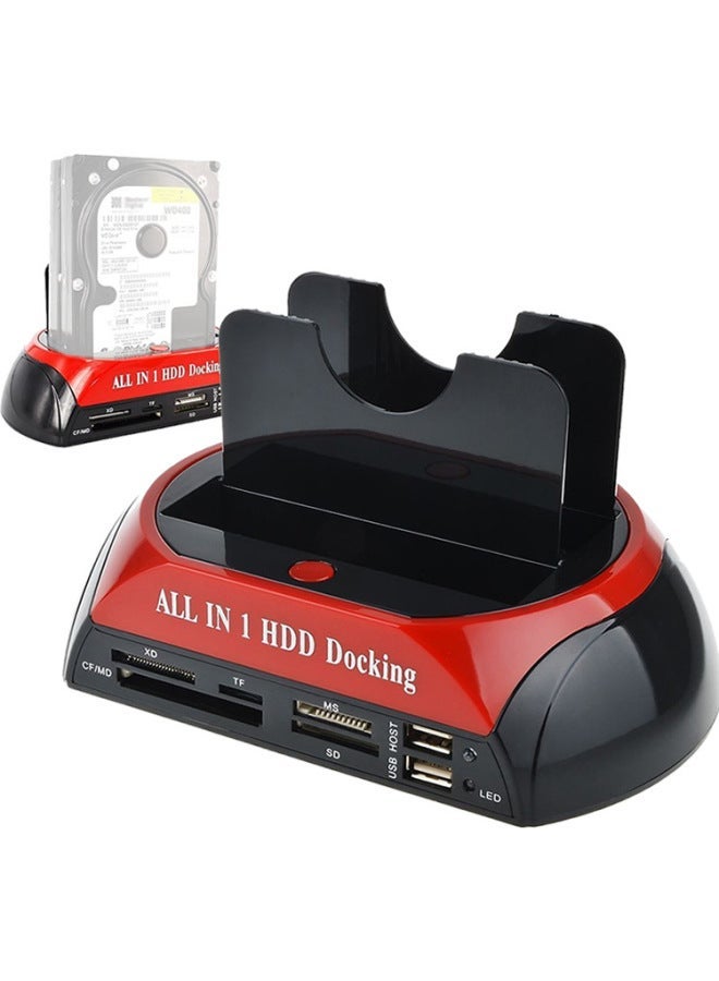 Multi-function Mobile Hard Drive Base 2.53.5idesata Reader Hub Box Digital Computer/mobile Box-Color:Red + Black US Standard Plug  - Image 2