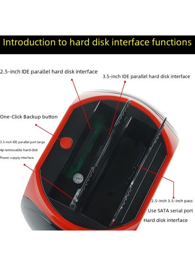 Multi-function Mobile Hard Drive Base 2.53.5idesata Reader Hub Box Digital Computer/mobile Box-Color:Red + Black US Standard Plug  - Image 3