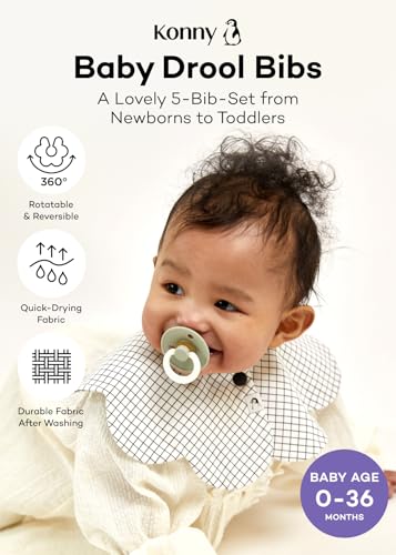 Konny Baby Bibs 5-Pack, 360 ​​° Rotate, New Year Gifts, Soft and Absorbent Bandana Drooling for Boys Girls baby Essentials(Set 6 - Black, Charcoal, Grid, Navy Gingham, Blue Dot) - Image 2