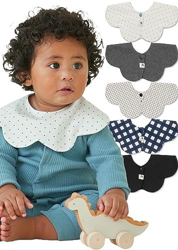 Konny Baby Bibs 5-Pack, 360 ​​° Rotate, New Year Gifts, Soft and Absorbent Bandana Drooling for Boys Girls baby Essentials(Set 6 - Black, Charcoal, Grid, Navy Gingham, Blue Dot) - Image 1