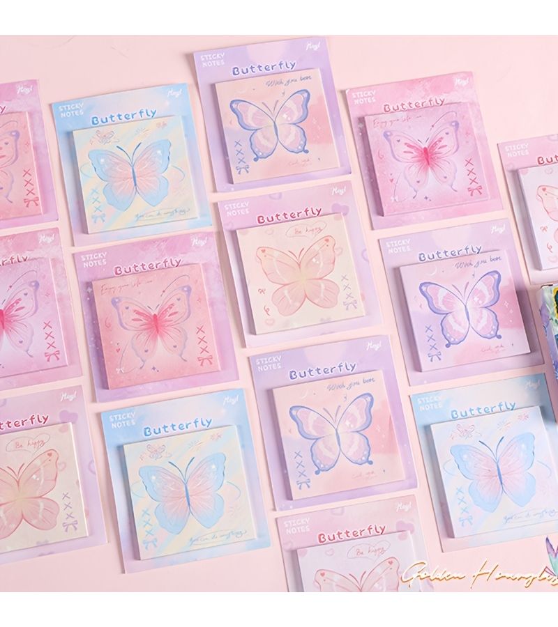 Set Of 4 Romantic Butterfly Sticky Notes 30 Sheets Per Pad Study Office Memo - Image 2
