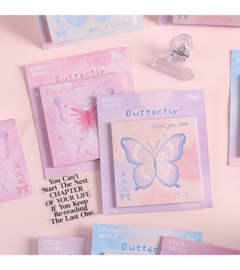 Set Of 4 Romantic Butterfly Sticky Notes 30 Sheets Per Pad Study Office Memo - Image 4