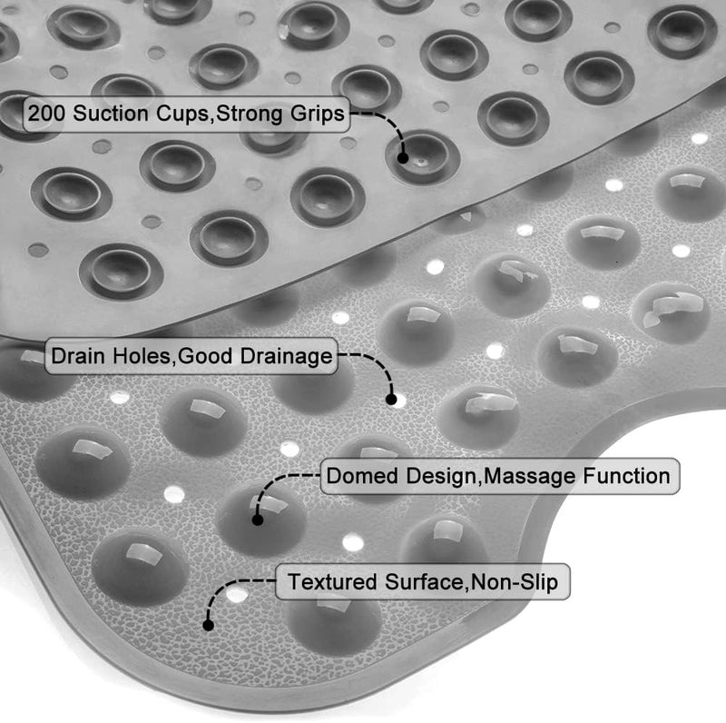 Linoows Bathtub and Shower Mats, Extra Long Non-Slip Bath Tub Mat 39 x 16 Inch, Machine Washable Bathmat with Suction Cups & Drain Holes for Bathroom Floor, Gray - Image 3