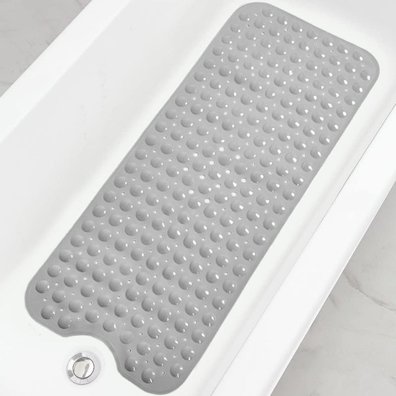 Linoows Bathtub and Shower Mats, Extra Long Non-Slip Bath Tub Mat 39 x 16 Inch, Machine Washable Bathmat with Suction Cups & Drain Holes for Bathroom Floor, Gray - Image 1