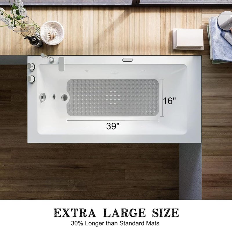 Linoows Bathtub and Shower Mats, Extra Long Non-Slip Bath Tub Mat 39 x 16 Inch, Machine Washable Bathmat with Suction Cups & Drain Holes for Bathroom Floor, Gray - Image 4