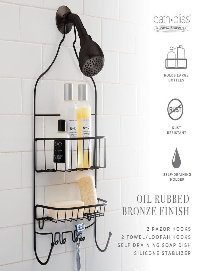 Bath Bliss 2 Tier Contoured Head Shower Caddy, Over The Shower Head, Rust Proof, Bathroom Organizer with Hooks for Hanging Razor, Sponge, Shampoo Holder in Rust - Image 5