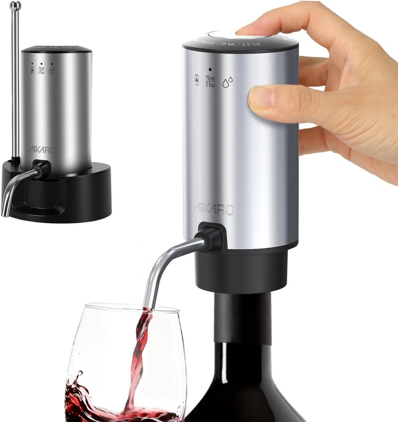 AIKARO - Electric Wine Aerator Pourer Rechargeable Automatic Electronic Decanter with Base, Auto-stop - Image 1