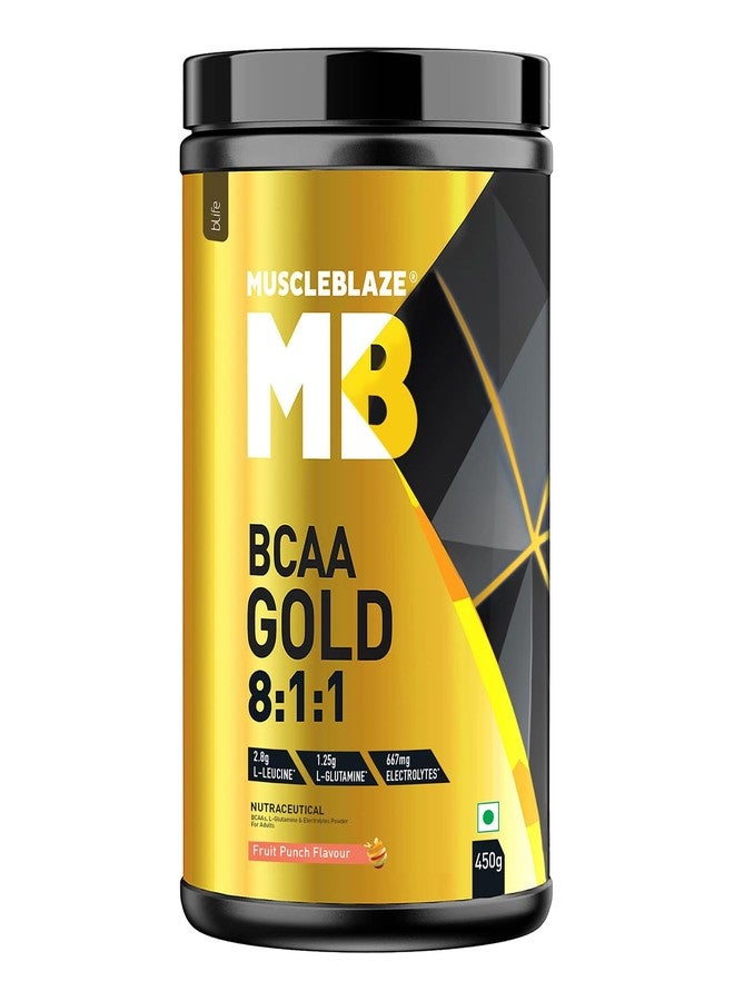 مسل بلايز مسحوق MuscleBlaze BCAA Gold 8:1:1 بنكهة الفواكه (60 حصة، 450 غرام) | غني بالليوسين والإلكتروليتات والجلوتامين - Image 1