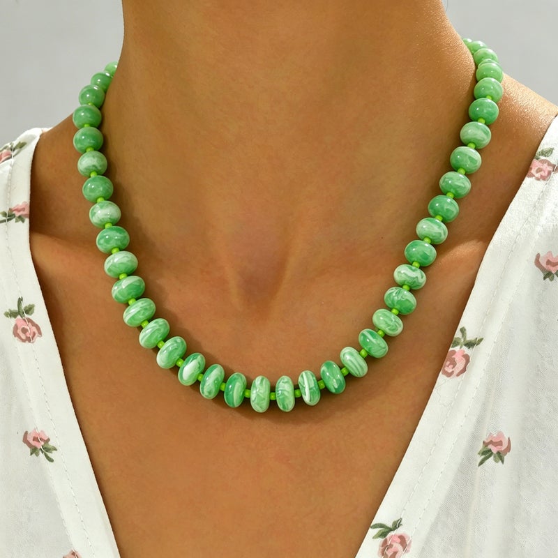 Jewelry Geometric Dopamine Colorful Handmade Beaded Necklace Versatile High-End Clavicle Chain Accessory - Image 1