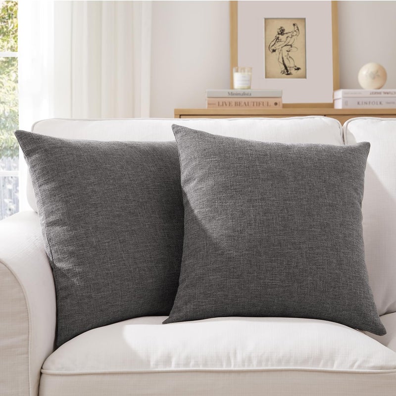 Meekio Set of 2 Charcoal Gray Pillow Covers 18 x 18 Inch Farmhouse Boho Decorative Throw Pillow Covers Linen Cushion Covers for Sofa Couch D?cor - Image 1