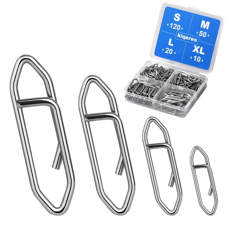 Kiqeres 200 Pcs Fishing Power Speed Clips (S:120, M:50, L:20, XL:10), High Strength Stainless Steel Speed Clip for Fishing Lure Quick Change, Freshwater Saltwater Lure Connector Tackle - Image 1