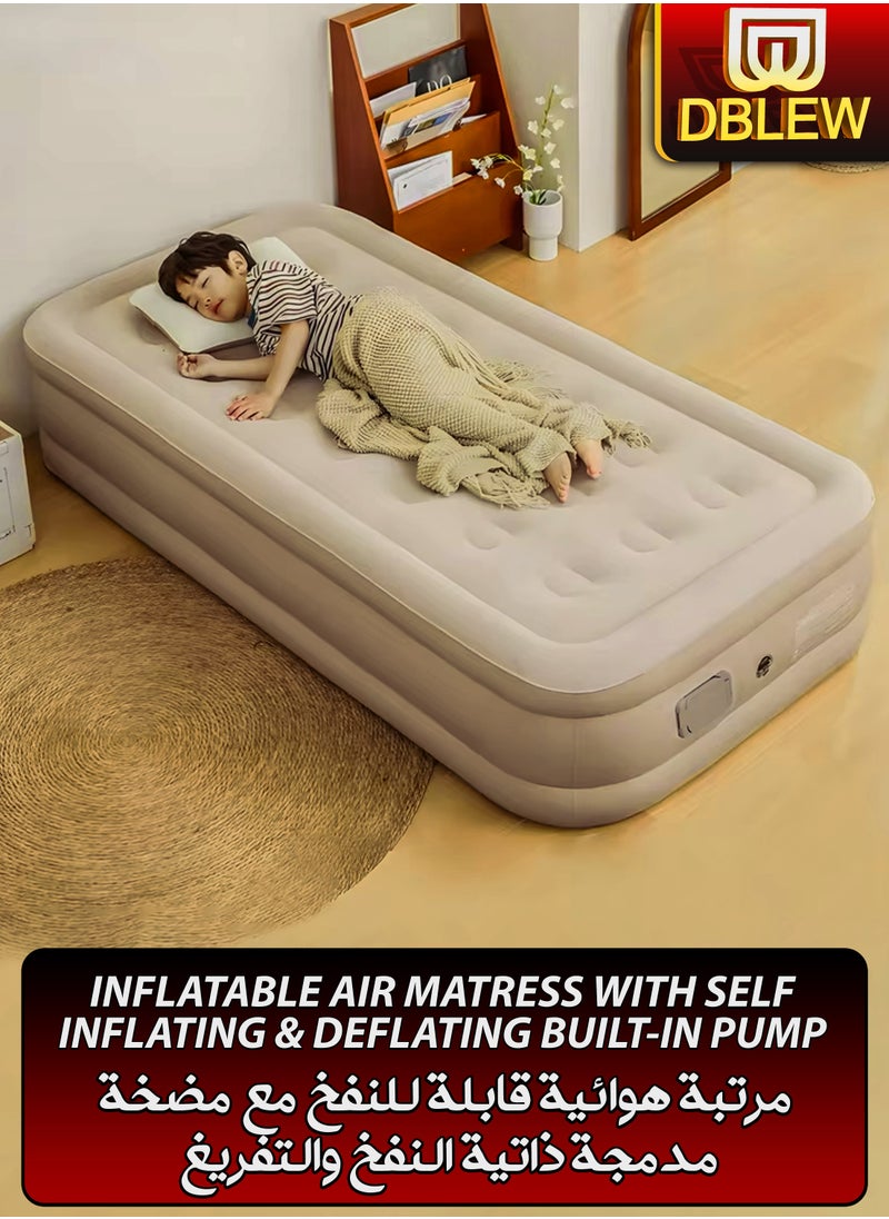 DBLEW Durable Air Mattress With Pillow Single Size Inflatable Camping Bed Sleeping Mat with Built in Rechargeable Air Pump Self Inflation Waterproof Blow up Airbed One Button Inflate and Deflate for Home, Outdoor Adventures, Hiking, Travel, Sleepovers, Picnics, and Guest Bed Use Ultra Plush Technology 190x40x100cm  - Image 1